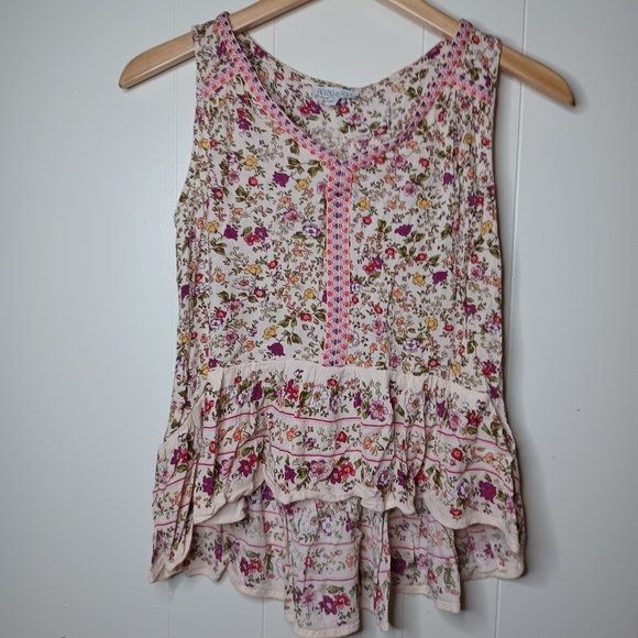 Patrons of Peace Tops - Patrons Of Peace Floral Boho Sleeveless Top in Cream Pink - Size Small